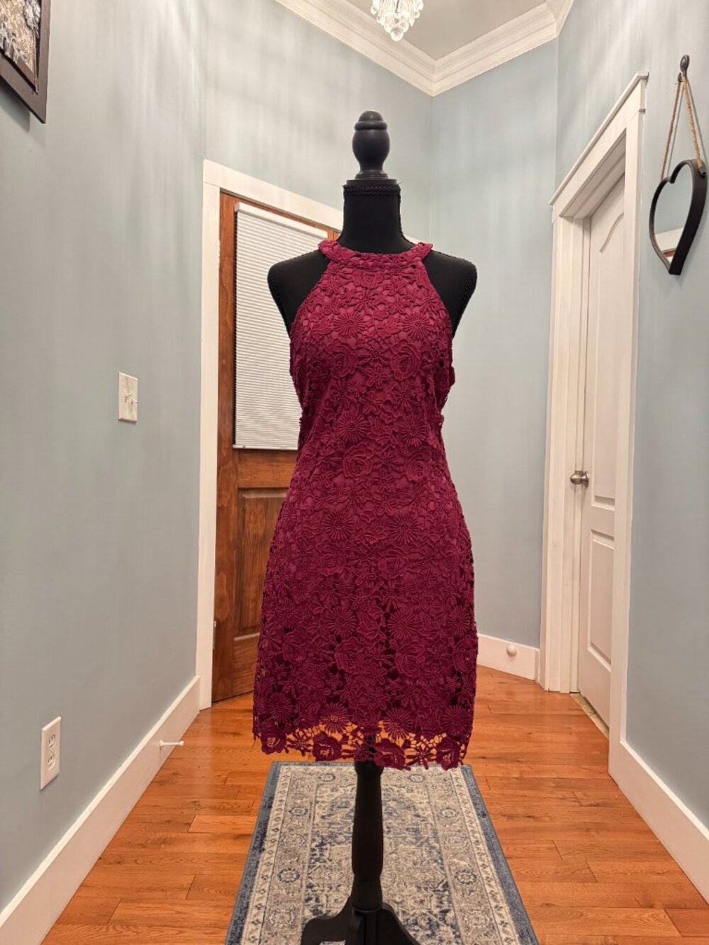 Lulus Love Poem Magenta Floral Lace Halter Mini Dress Size Large - Picture 7 of 8